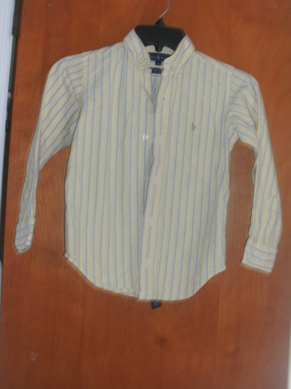 Ralph Lauren Yellow & Blue Striped Button Down Oxford Shirt 100% Cotton size 6